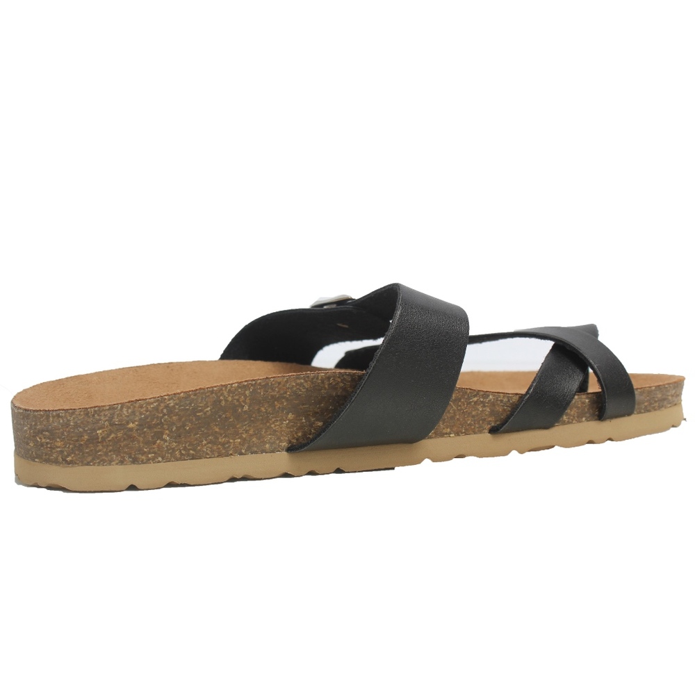 Black crossing strap toe ring strappy cork sandal - Picture 3 of 7